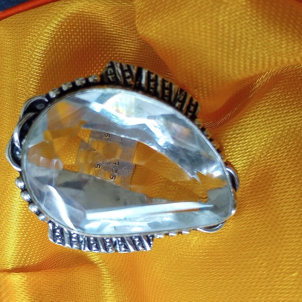 75 CARAT - WHITE QUARTZ / DIAMOND SIMULANT - SIZE: "7" RING --- 925-SS - STAMPED